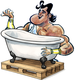 Clunk delivering oversized bathtub