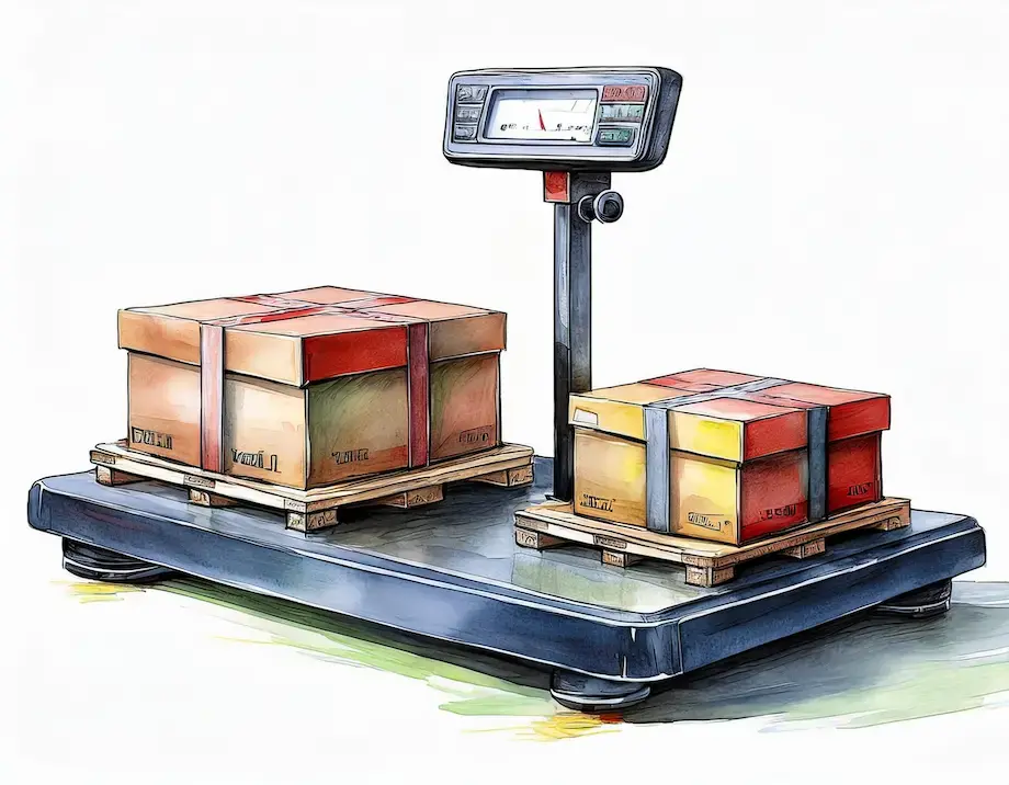 Firefly a Scale with skids of boxes on the scales; weight control 48114
