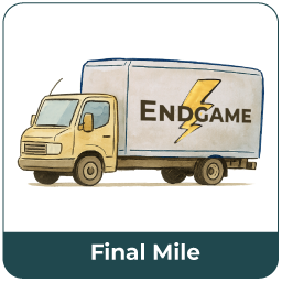 Final Mile shipping truck illustration with Endgame written on the side